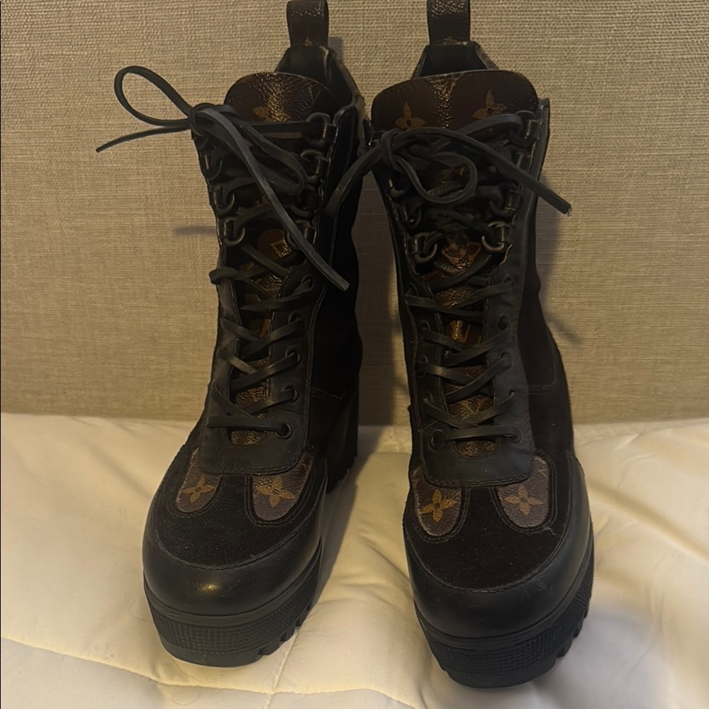 Louis Vuitton Black Lace Up Boots